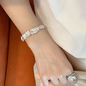 Unregelmäßige Textur Offene Manschette Armband Für Damen 925 Sterlingsilber Massiv Einstellbar Minimalistisch Armreif Schmuck