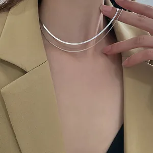 925 Sterlingsilber Doppellagige Halskette Für Damen Minimalistische Schlangenkette Schlüsselbeinkette Mode Schmuck Zubehör Geschenk