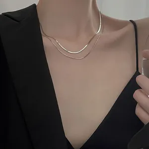Eleganter minimalistischer 925 Sterling Silber Doppelreihige Halskette für Damen Mode