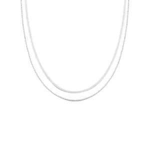Minimalistische zweilagige Halskette aus 925er Sterlingsilber mit Schlangen- und Boxkette.