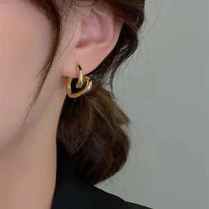 Orecchini a Bottone a Cuore Minimalisti Stile Coreano per Donna Eleganti Orecchini a Cerchio a Cuore in Lega Placcati Oro Argento