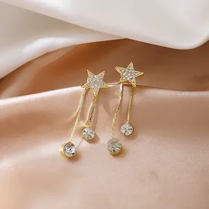 Élégantes Boucles d'Oreilles Clous Étoile et Gland pour Femmes Tige en Argent Sterling 925 Alliage d'Or Strass Bijoux Cadeau