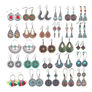 Orecchini Pendenti in Lega di Smalto Etnico Bohemien Per Donna Orecchini a Goccia Tondi Geometrici Tribal Vintage Gioielli Regalo Accessori