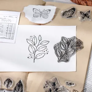 Detail of vintage transparent silicone stamp showing leaf design and stamped effect