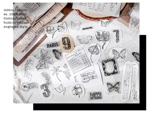 Vintage transparent silicone stamps with butterfly and plant motifs for DIY scrapbooking