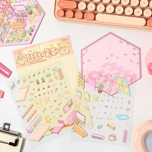 Cute 3D miniature bedroom scenario stickers set for kids DIY scrapbooking crafts