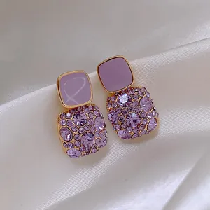 Orecchini a Bottone Quadrati in Lega con Strass Moda Coreana per Donna Perno in Acciaio Inossidabile Orecchini Geometrici Minimalisti