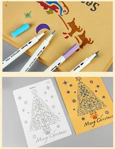 Christmas tree drawing stencil and metallic markers set for DIY scrapbooking and cards