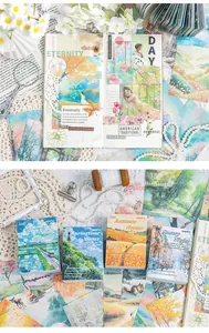 Vue détaillée de quatre paquets de papier scrapbooking saisonniers avec paysages artistiques