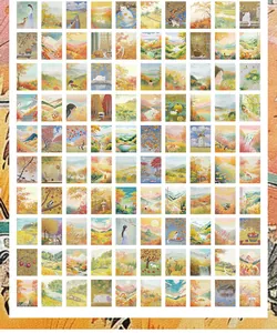Vue en grille détaillée du lot de papier matériel de scrapbooking paysage aquarelle