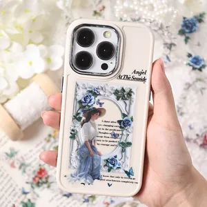Autocollants de cadre PET imperméables vintage avec design de fleurs et dame élégante