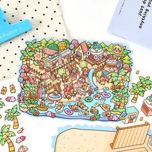 Vibrant 3D landscape stickers featuring cute cartoon Capybara characters for children's DIY