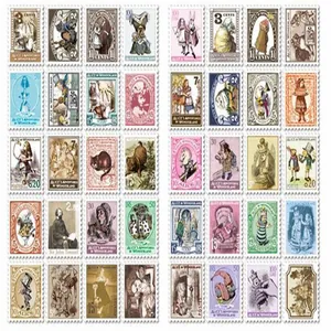 Autocollants vintage style timbres Alice au pays des merveilles pour scrapbooking et journal