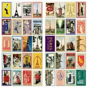 Lot de 80 autocollants timbres-poste vintage thème Paris pour le scrapbooking et la déco DIY