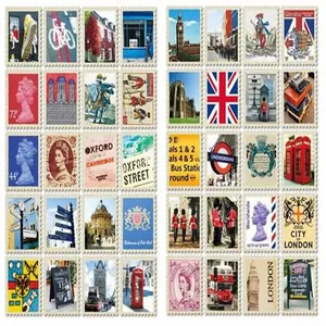 Set d'autocollants timbres poste Londres vintage avec Big Ben et la reine Élisabeth