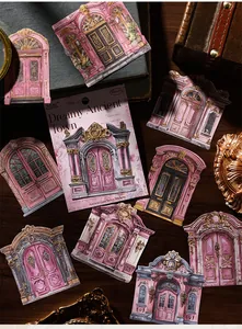 Detaillierte Vintage-Tür- und Toraufkleber für das Journaling mit goldenen und rosa Designs
