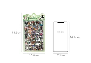 Abmessungen des PET-Sticker-Sets im Vergleich zu einem iPhone 12 Umriss