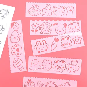 Set of pink cartoon hollow painting stencils for kids DIY drawing and scrapbooking