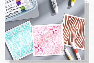 Detail view of colorful texture patterns created with PET hollow painting stencils