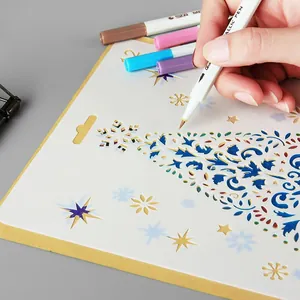 Festive Christmas Plastic Drawing Stencil Hollow Out Painting Template Graphic Reindeer Christmas Tree Pattern For DIY Scrapbook Photo Album Journal Decoration