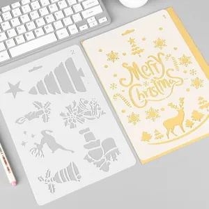 Christmas DIY drawing stencils set featuring Merry Christmas text and reindeer designs for scrapbooking