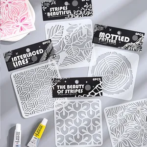 Vintage PET Artistic Drawing Stencils Set Geometric Texture Botanical Floral Laser Hollowed Painting Template School DIY Craft Stencil