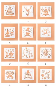 Collection of 12 Christmas stencils with reindeer and Santa designs for DIY scrapbooking.