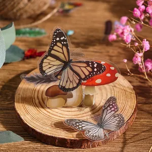 Vintage style butterfly and mushroom waterproof stickers for creative scrapbooking crafts