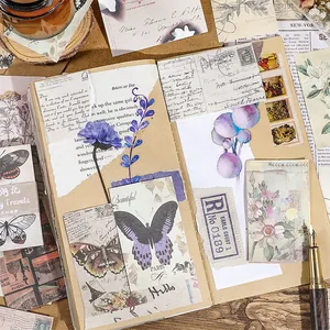 60 stuks vintage esthetisch scrapbooking materiaal papier en niet-klevende stickers set