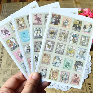 Autocollants de Scrapbooking Style Timbre Rétro Vintage Illustration de Dessin Animé Autocollant Déco Journal Monuments de Voyage Papeterie Autocollants en Papier pour Bricolage