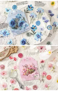 Detailed close-up of floral PET waterproof stickers for scrapbooking decoration