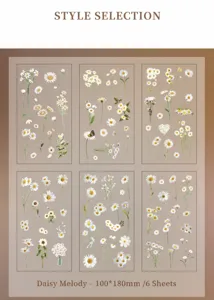 Six sheets of vintage daisy floral stickers for scrapbooking and DIY journaling