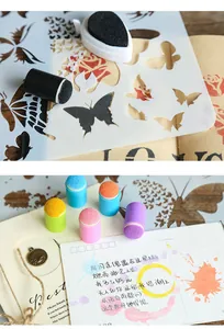 Close-up of colorful sponge finger daubers for ink blending and scrapbooking DIY projects.
