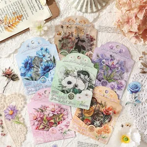 Vintage Botanical Floral PET Waterproof Sticker Pack Retro Flowers Wax Seal Material For Journaling Scrapbooking DIY Decoration