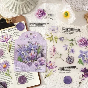 Aesthetic purple floral PET waterproof sticker set for DIY scrapbooking journaling