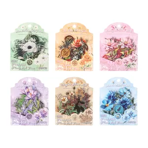 6-pack botanical PET waterproof stickers for scrapbooking featuring vintage floral designs