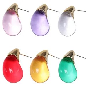 Orecchini a perno a goccia in resina colorata e acciaio inossidabile per donna, set 6