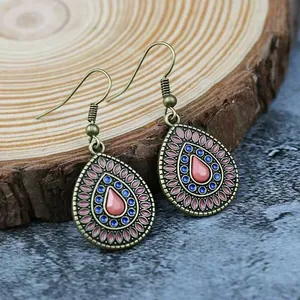 Orecchini a Goccia Bohémien Vintage Con Nappina Per Donna Orecchini Etnici Floreali In Lega Acciaio Inossidabile Smalto Strass Gioielli Vacanza