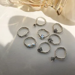 925 Sterling Silber Perlenring Set mit Schmetterling Herz Smiley Motiven