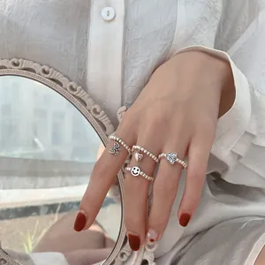 Handgefertigte 925er Sterlingsilber Perlenringe mit Schmetterlings und Herzanhängern