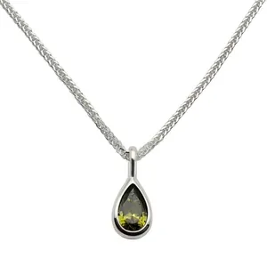 Elegant 925 sterling silver necklace with a green teardrop-shaped agate pendant for women