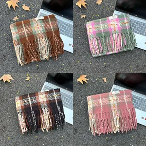 Soft multi-colored plaid cashmere-like scarf collection for autumn and winter wear