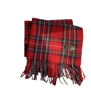 Classic red plaid winter scarf with tassels for warmth and cozy style