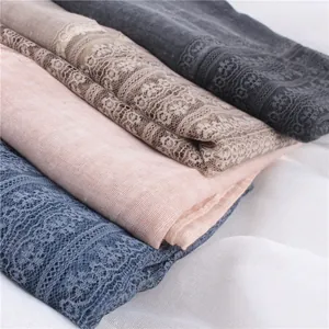 Lightweight cotton linen scarves with elegant lace trim available in multiple soft colors