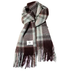 Thick Maillard plaid mohair scarf with stylish tassels for autumn and winter wear