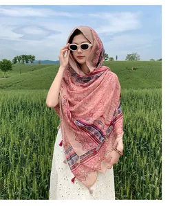 Detailed shot of ethnic-style shawl with retro frog button and tassel accents