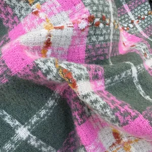 Premium soft imitation cashmere plaid scarf in pink and green for autumn winter warmth