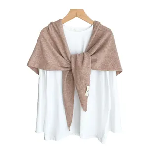 Elegant solid camel knit triangle shawl scarf and wrap for women in spring and autumn