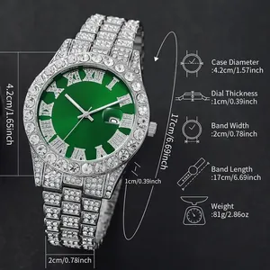 Detailansicht der luxuriösen Herrenuhr mit grünem Zifferblatt und technischen Maßangaben