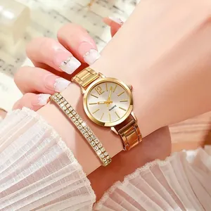 Minimalistisch Dames Quartz Horloge Rhinestone Armband Set Modieuze Legering Metalen Band Polshorloge Voor Elegante Dames Feest Dagelijks Decoratie Cadeau